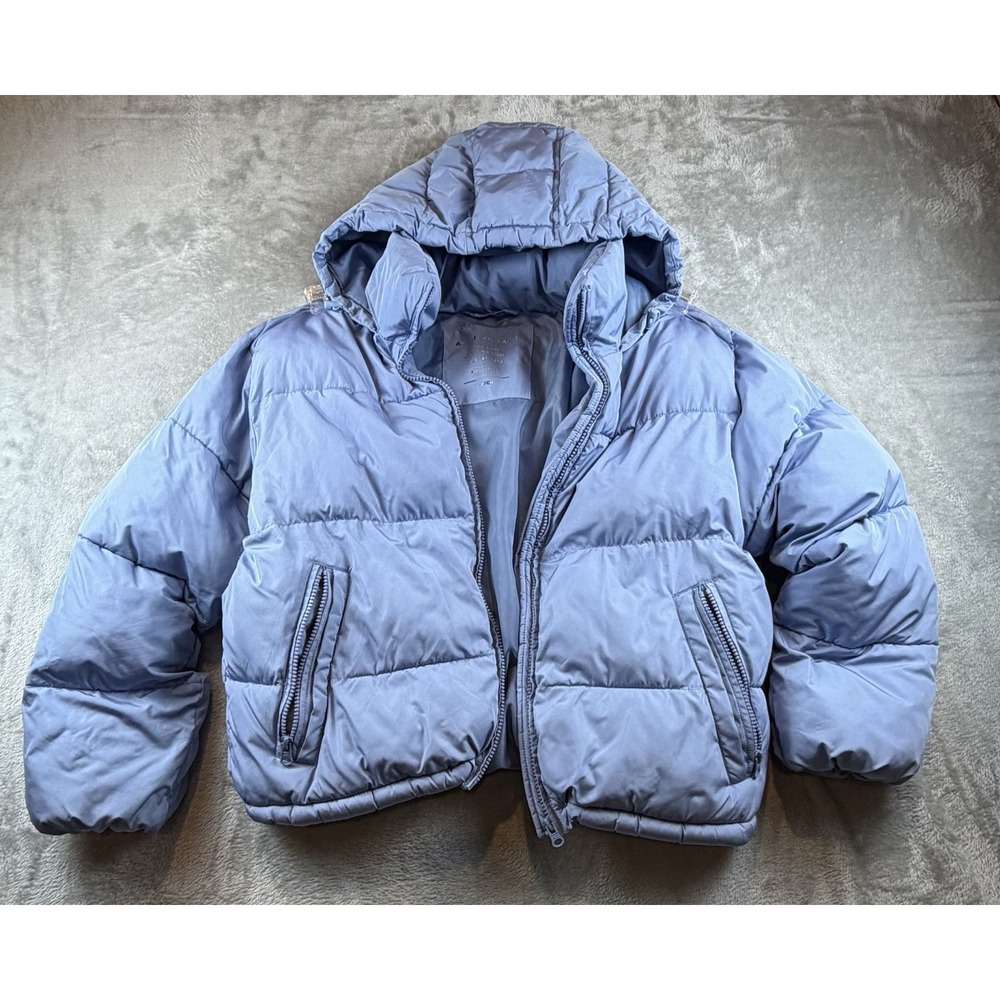 American Eagle Jacket Women's Small Blue Hooded Puffer Coat Winter Warm